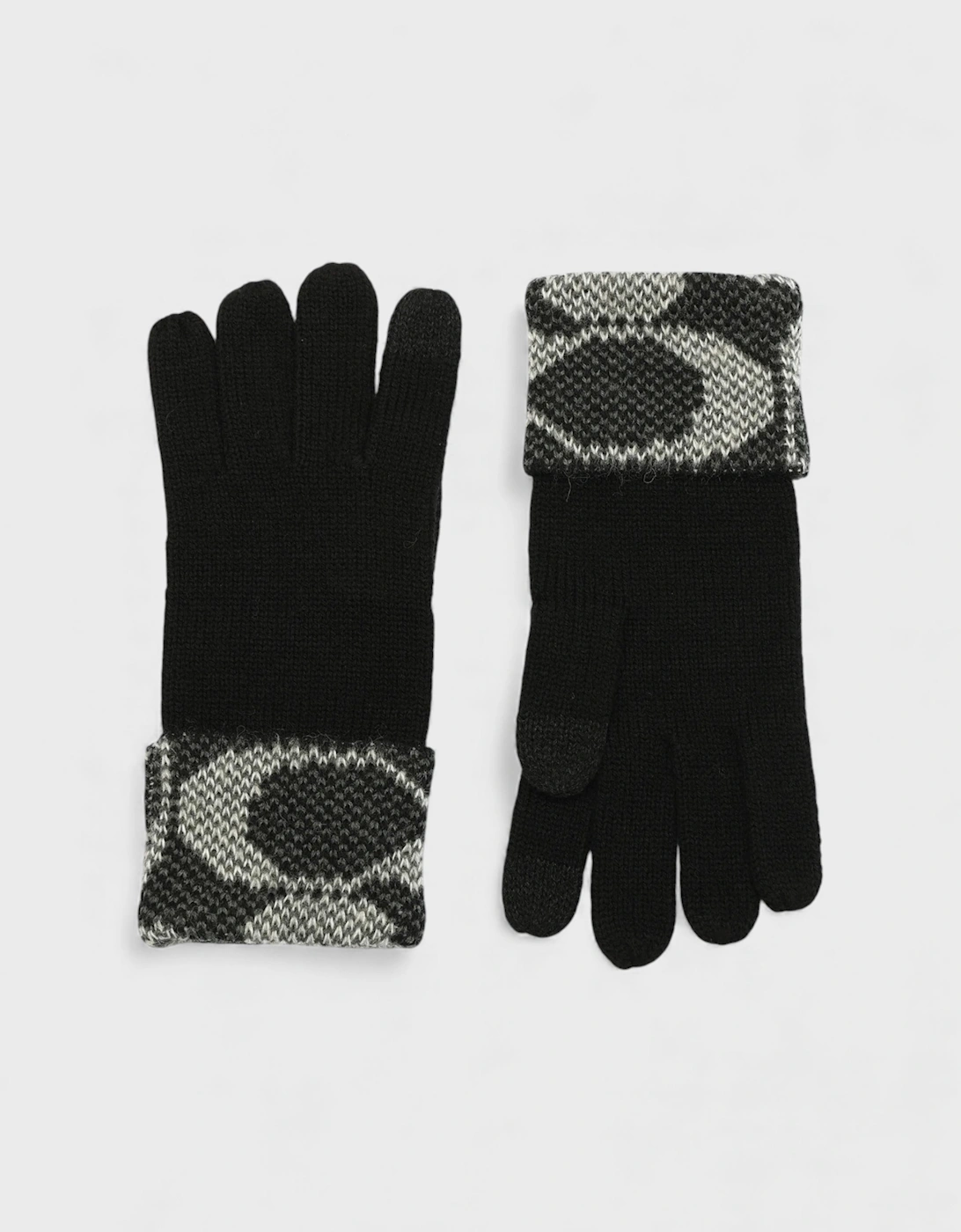 Coach Women's Black/Black Jumbo Signature C Knit Gloves - Size: O/S