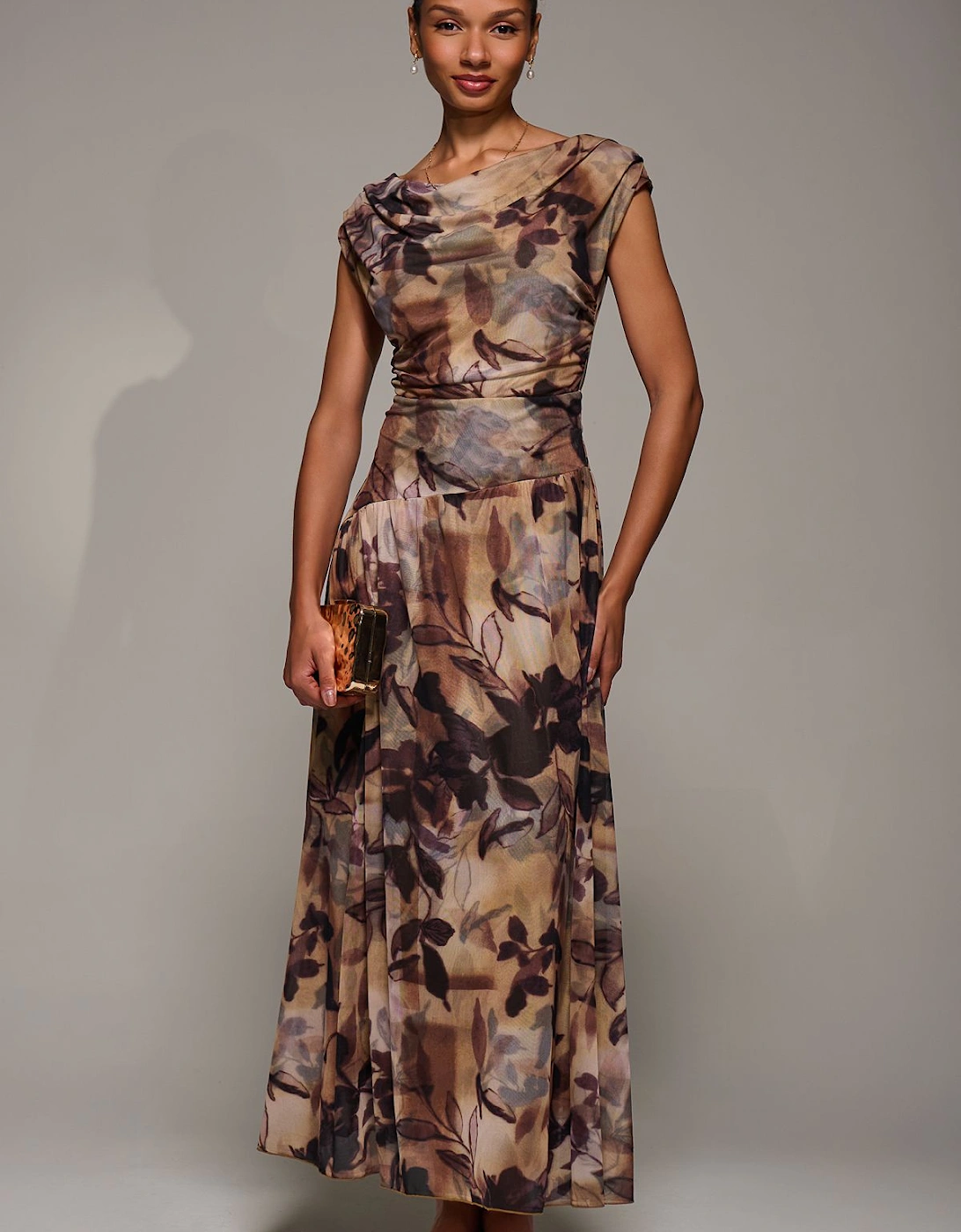 Asymmetric Draped Mesh Maxi Dress, 2 of 1