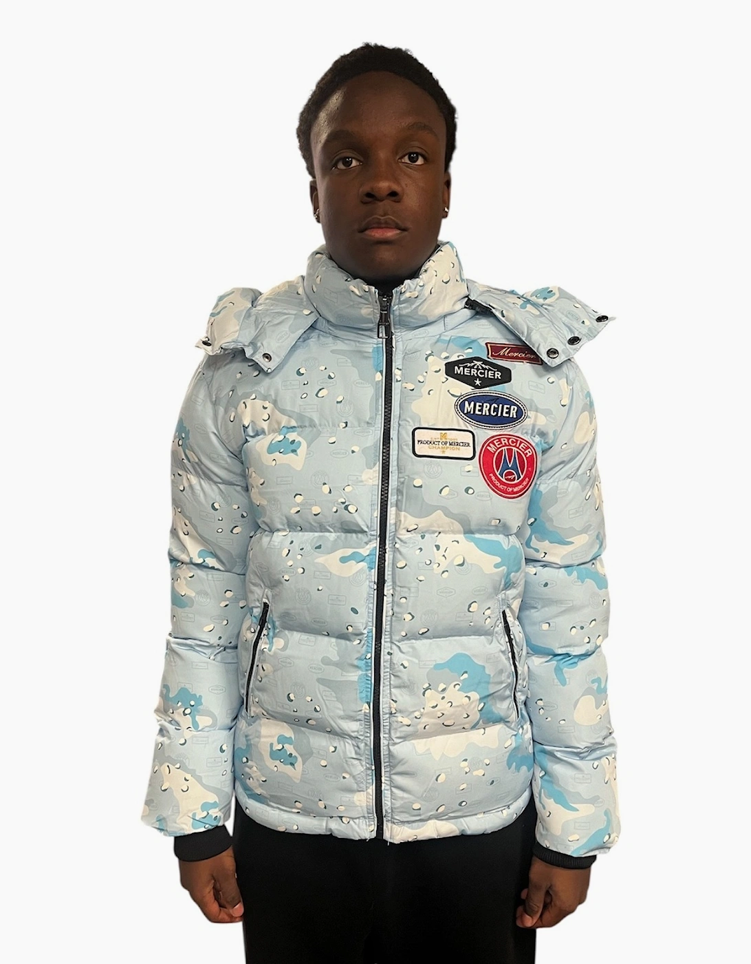 Mercier Men's Puffa Jacket - Ice Blue Camo - Size: 42/Regular