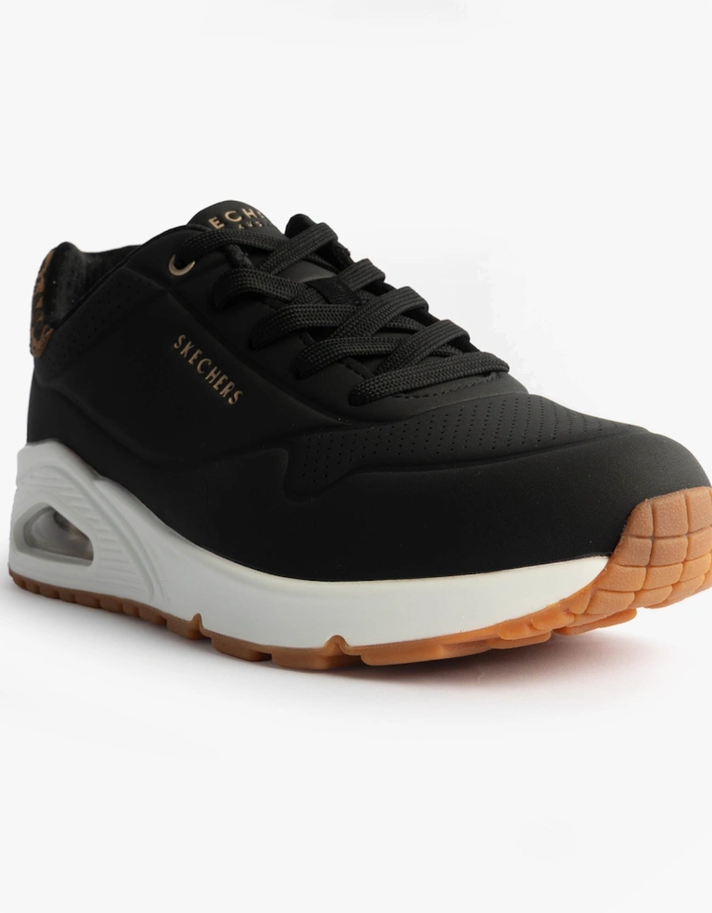 177093/BKLD UNO-JUNGLE NITE Womens Trainers Black Durabuck/Leopard Printed