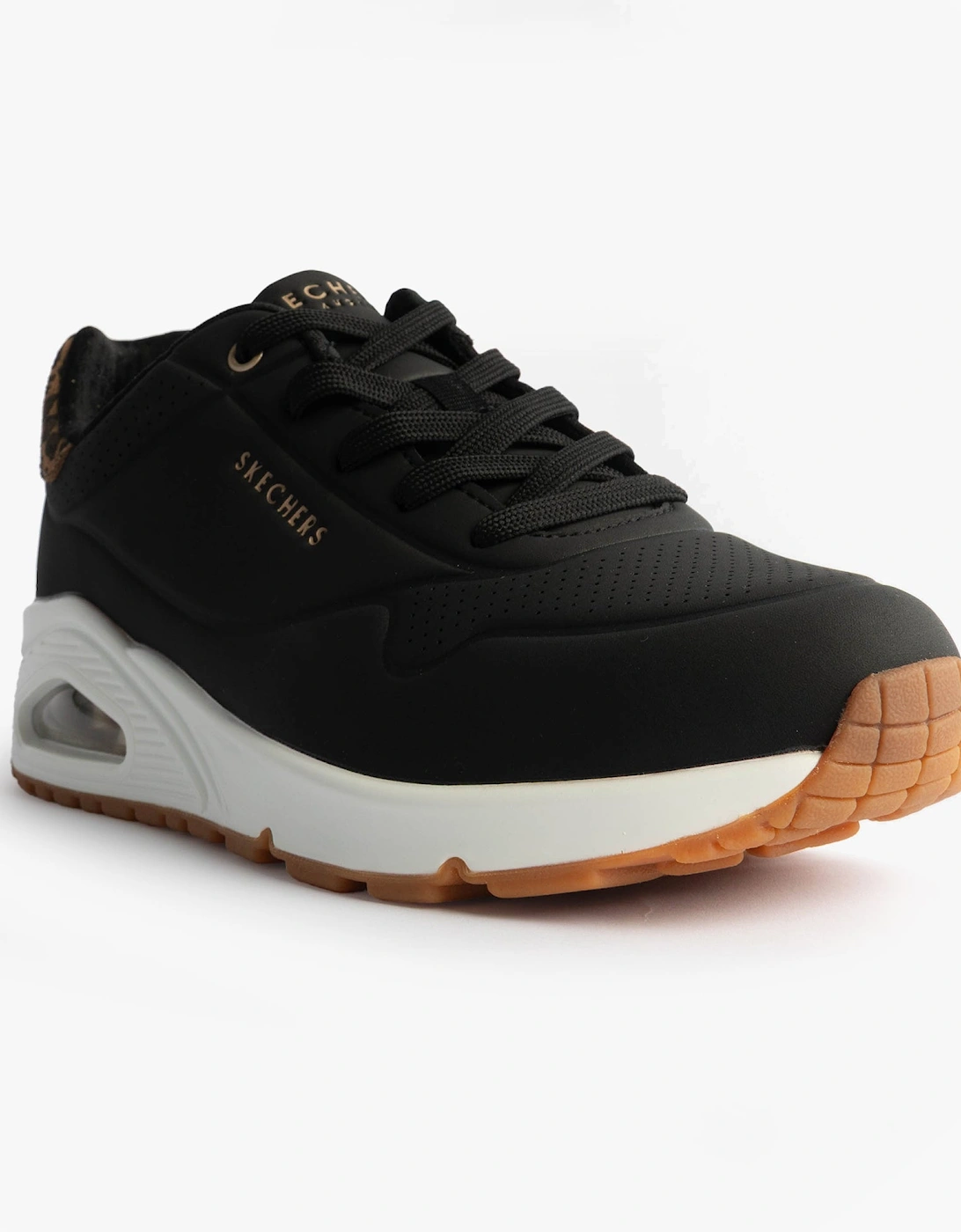 177093/BKLD UNO-JUNGLE NITE Womens Trainers Black Durabuck/Leopard Printed