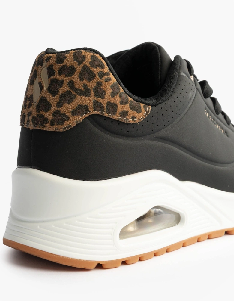 177093/BKLD UNO-JUNGLE NITE Womens Trainers Black Durabuck/Leopard Printed