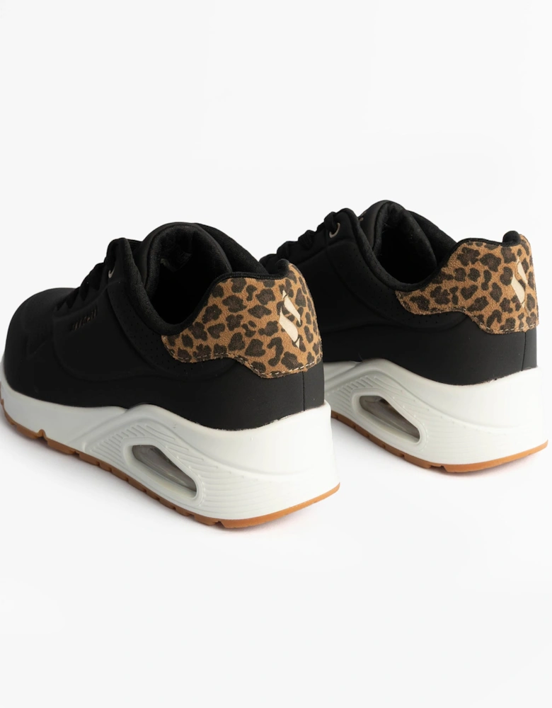 177093/BKLD UNO-JUNGLE NITE Womens Trainers Black Durabuck/Leopard Printed