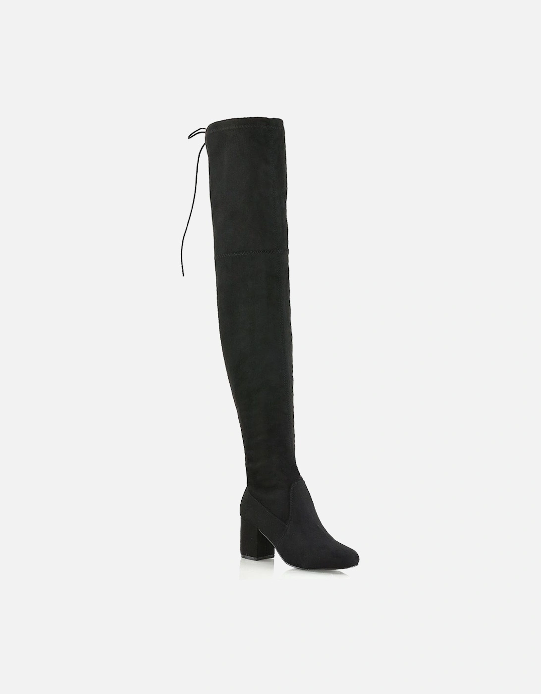 'Pixie' Black Over The Knee Boots Stretch Calf Mid Block Heel, 2 of 1