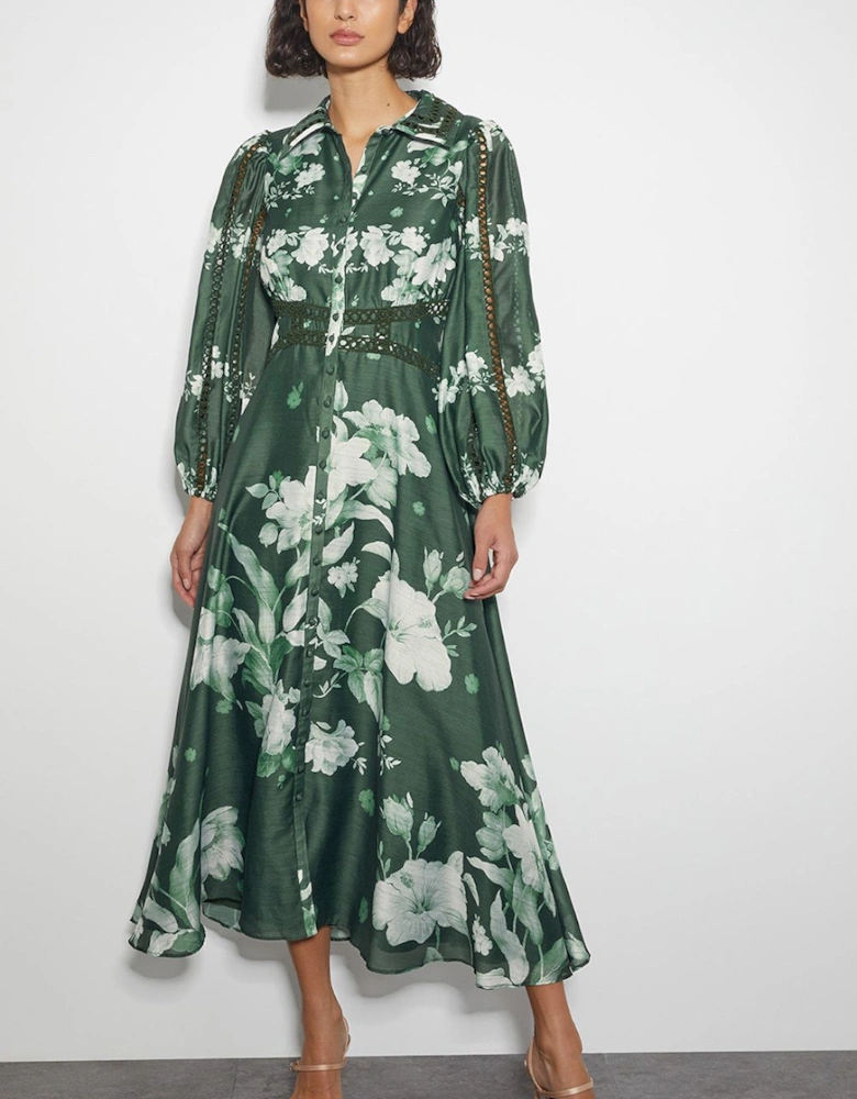 Amari Floral Midi Shirt Dress Green