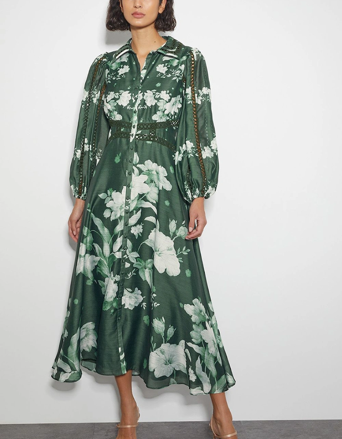 Amari Floral Midi Shirt Dress Green, 2 of 1