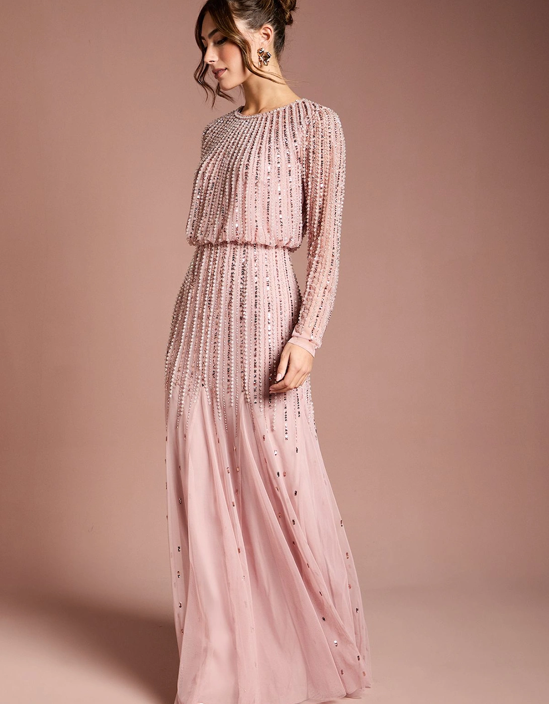 Linear Sequin Embellished Long Sleeve Maxi Dress, 2 of 1