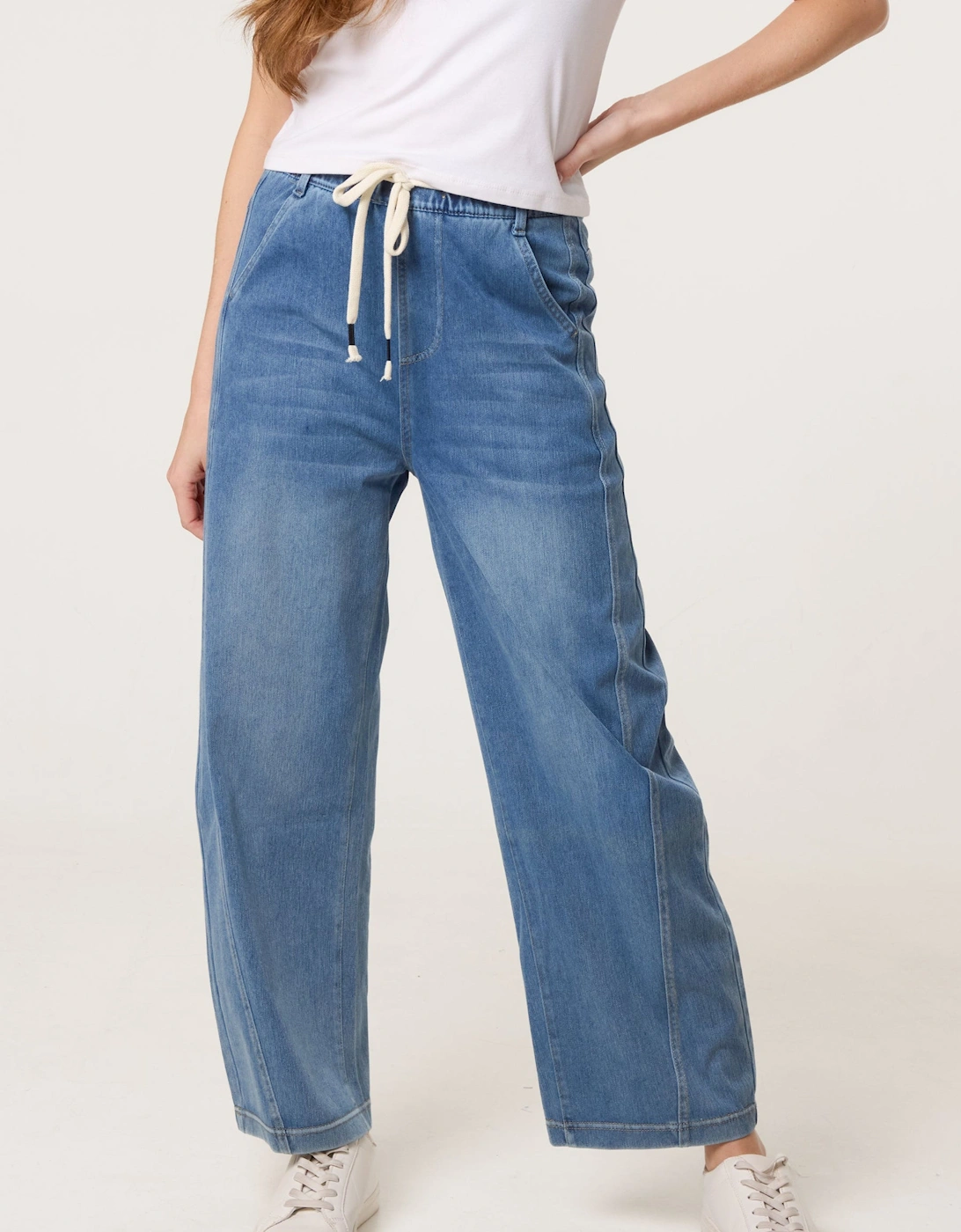 Blue Elastic Waist Seam Detail Jeans, 2 of 1