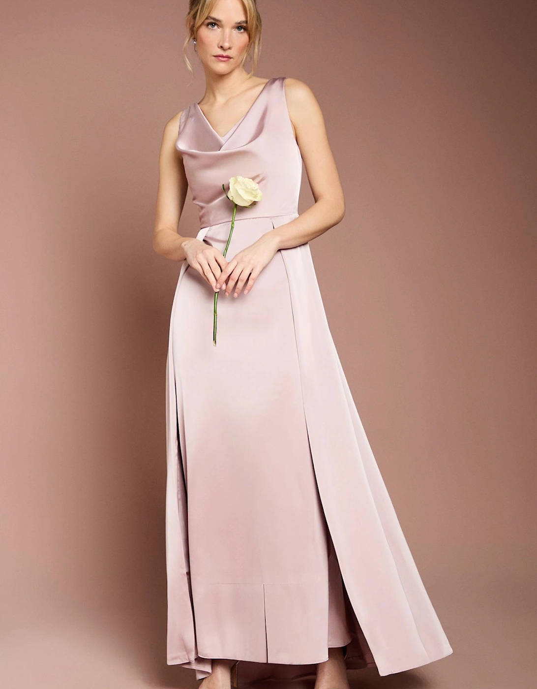 Honoured Petite Sleeveless Cowl Neck Satin Maxi Bridesmaid Dress, 2 of 1