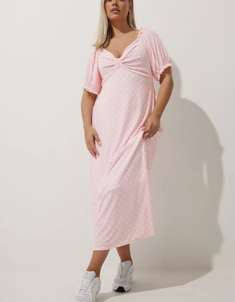 Spot Sweetheart Neckline Midaxi Dress