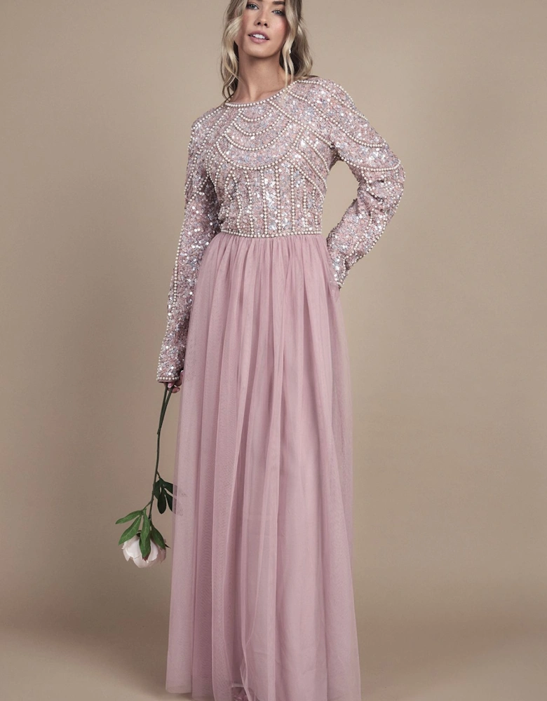 Teen Pearl Embellished Bodice Bridesmaid Tulle Skirt Dress