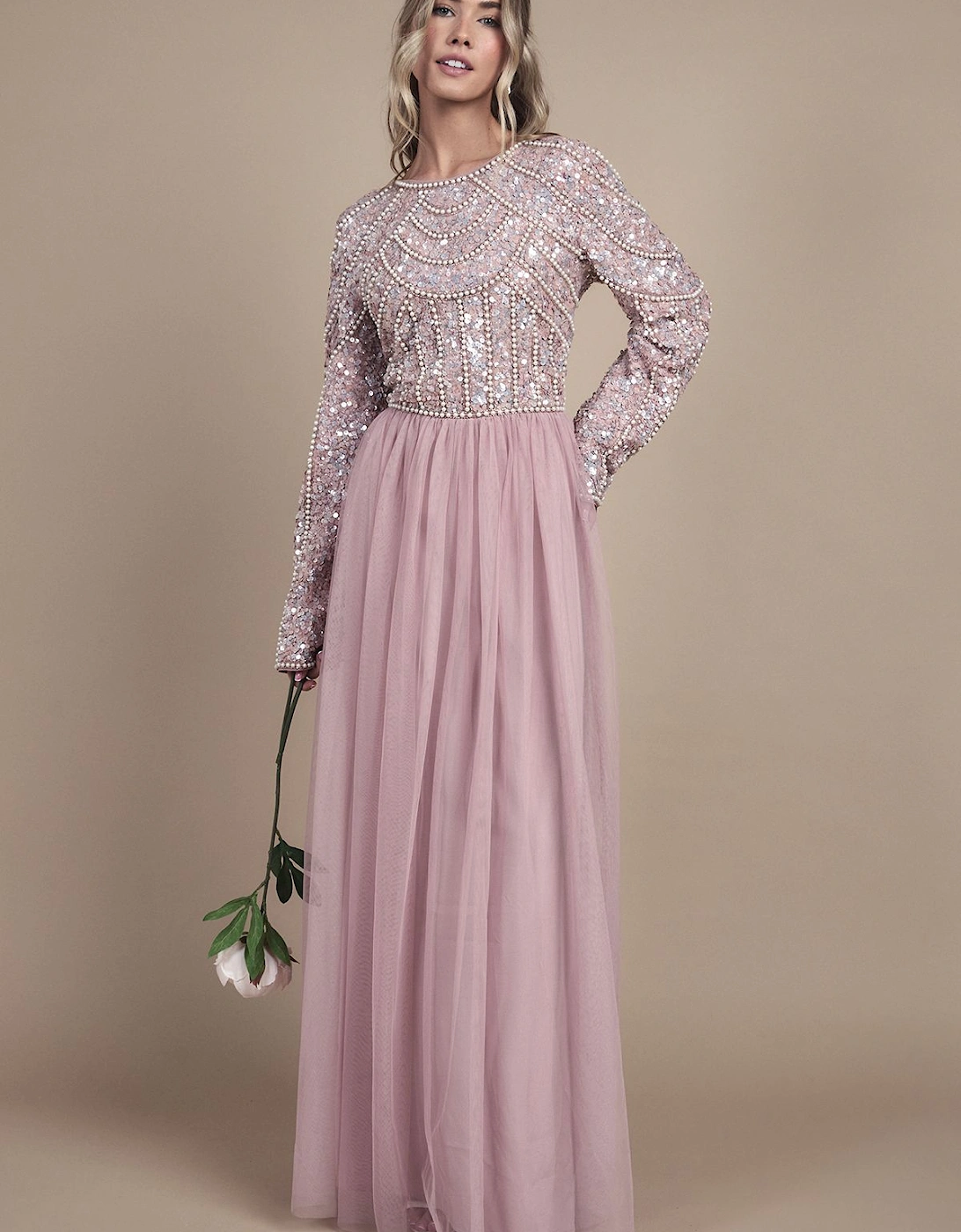 Teen Pearl Embellished Bodice Bridesmaid Tulle Skirt Dress, 2 of 1