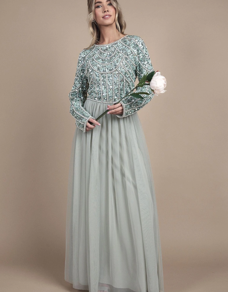 Teen Pearl Embellished Bodice Bridesmaid Tulle Skirt Dress