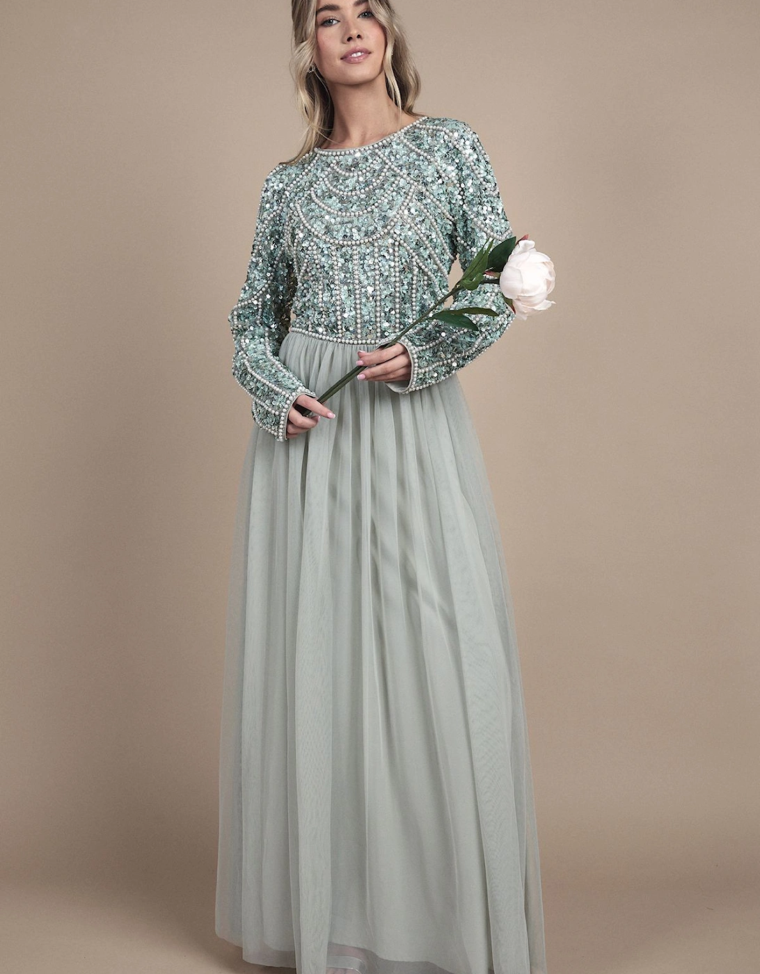 Teen Pearl Embellished Bodice Bridesmaid Tulle Skirt Dress, 2 of 1