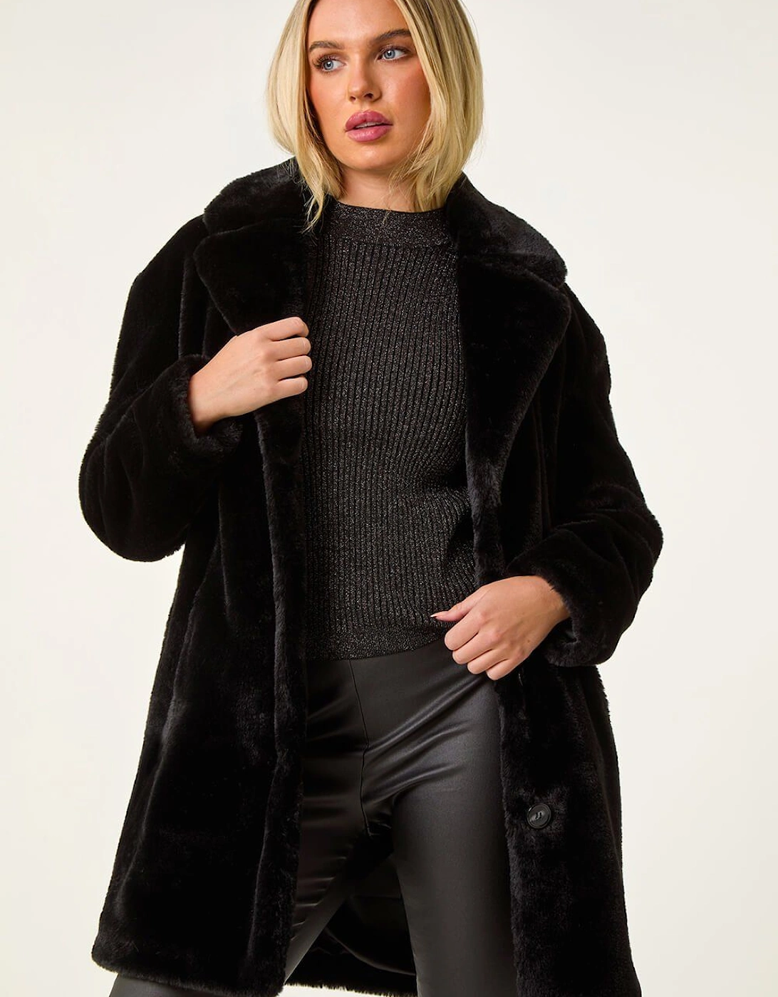 Petite Longline Pocket Fur Coat, 2 of 1