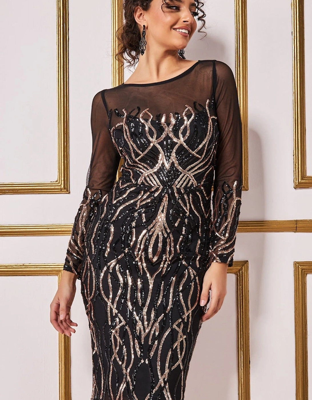 Long Sleeve Sequin Flame Midi Dress, 2 of 1