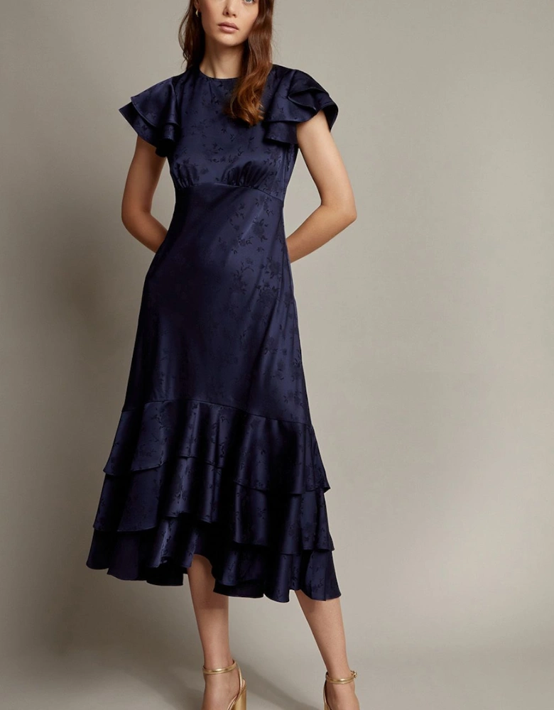 Ester Satin Ruffle Midi Dress Red