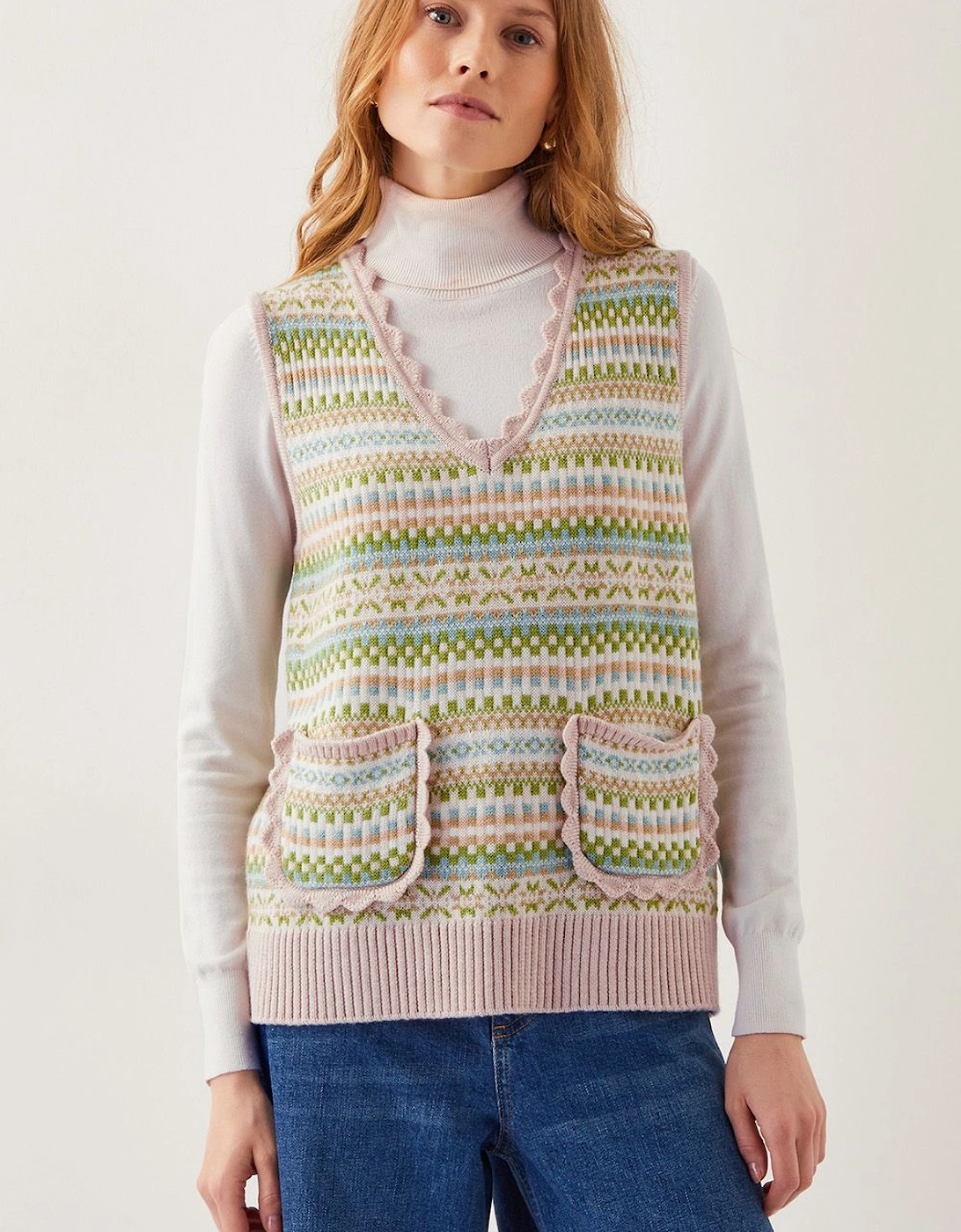 Fawn Fair Isle Knitted Vest Green, 2 of 1