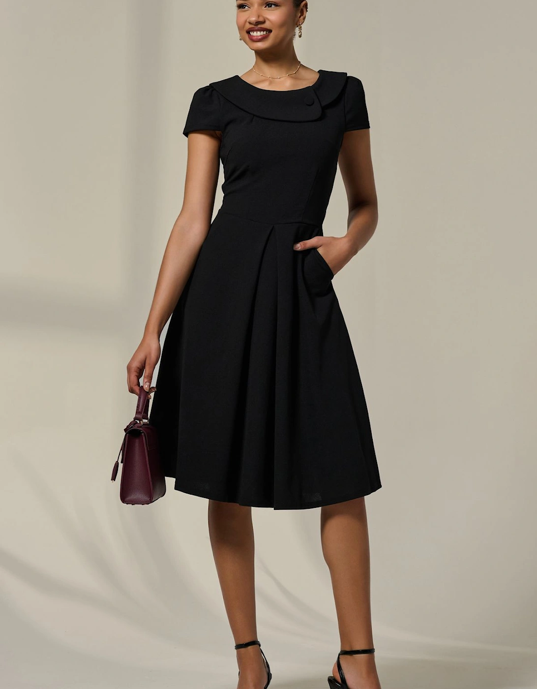 Collared Cap Sleeve Midi Dress, 2 of 1