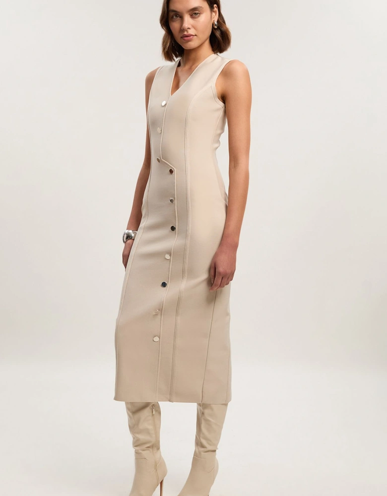 Figure Form Bandage Button Through Pencil Midi Dress