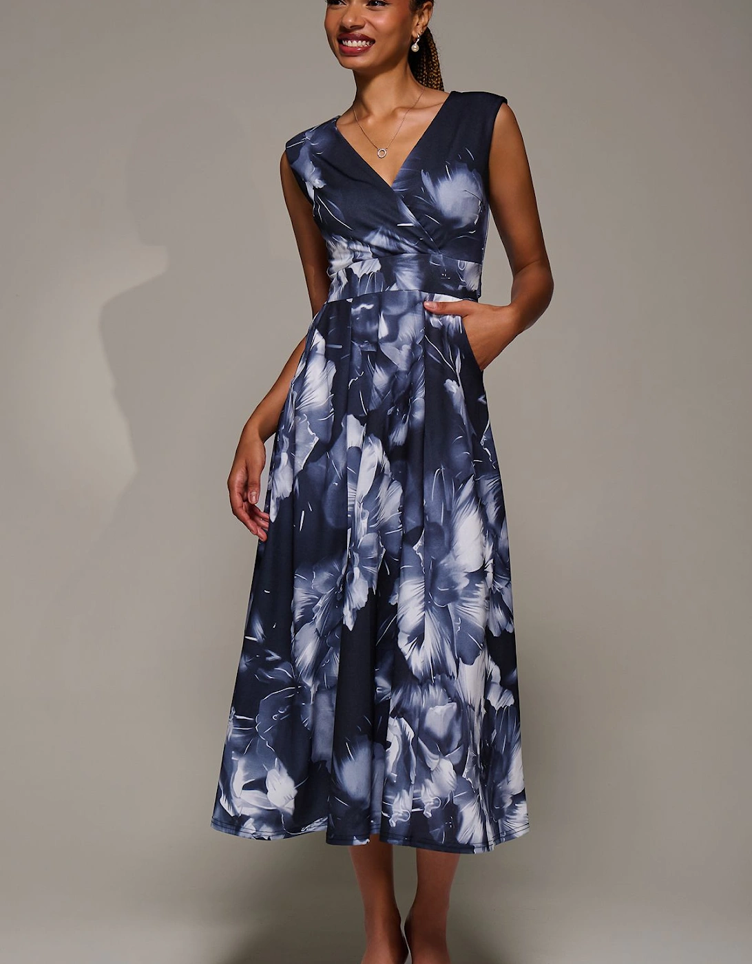 V-Neck Fit & Flare Scuba Midaxi Dress, 2 of 1