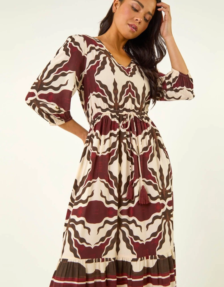 Petite Abstract Print V-Neck Midi Dress