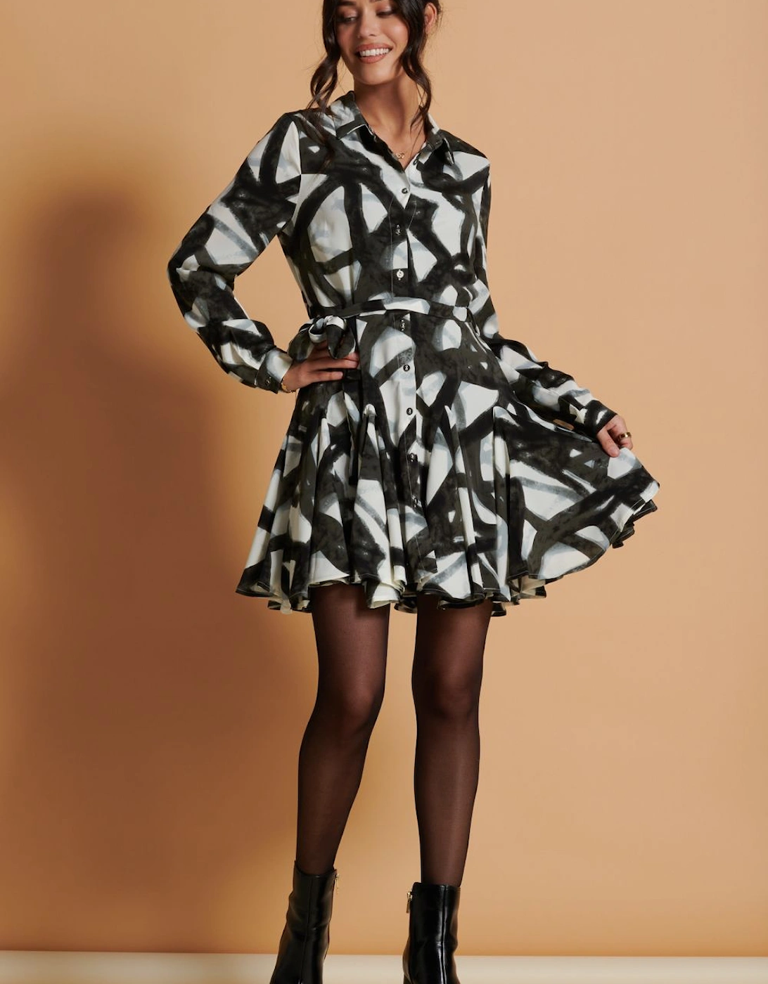 Brushstroke Print Flare Shirt Dress, 2 of 1