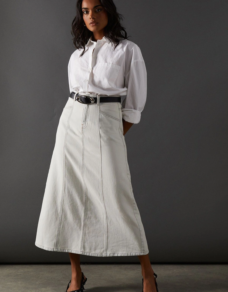 Seam Detail Denim Midi Skirt