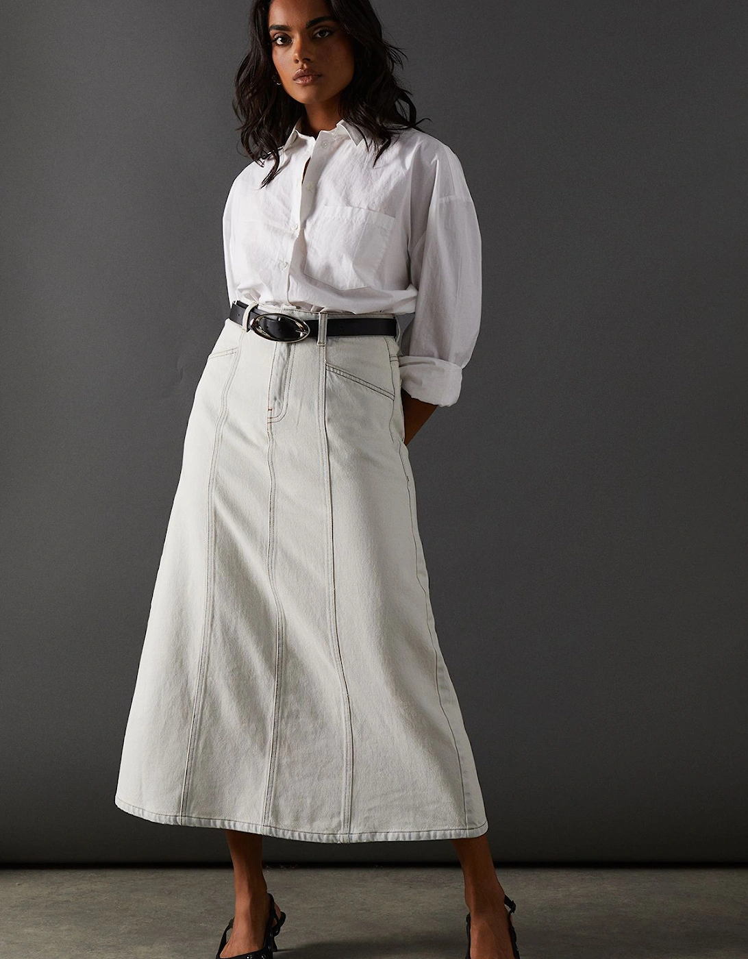 Seam Detail Denim Midi Skirt, 2 of 1