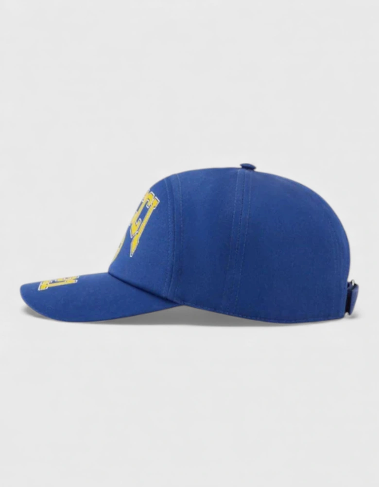 Brand Print Panelled Cotton Cap Blue