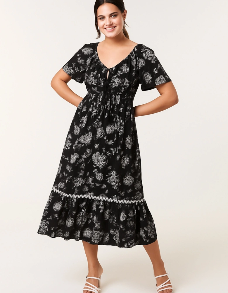 Black Rick Rack Woven Midi Dress