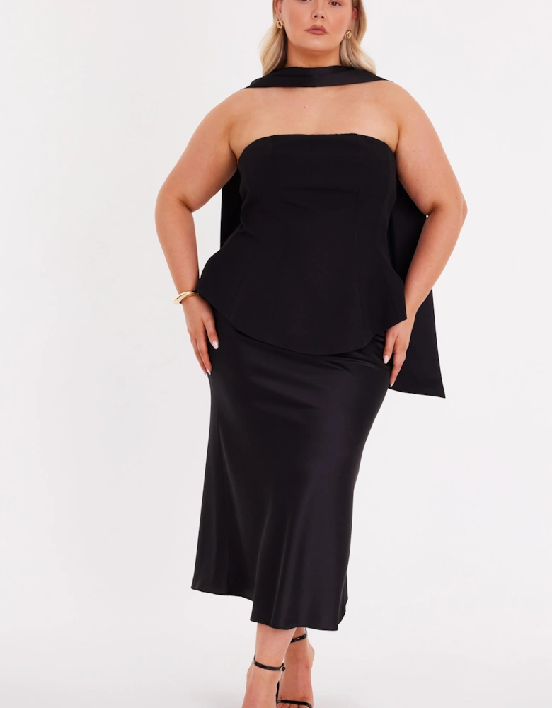 Black Curve Satin Hem Midaxi Dress
