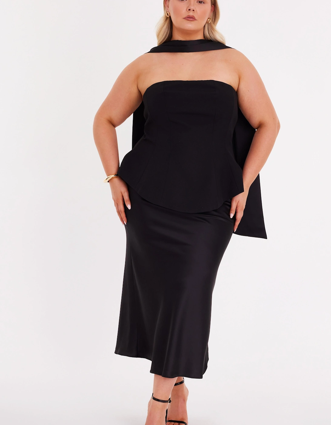 Black Curve Satin Hem Midaxi Dress, 2 of 1
