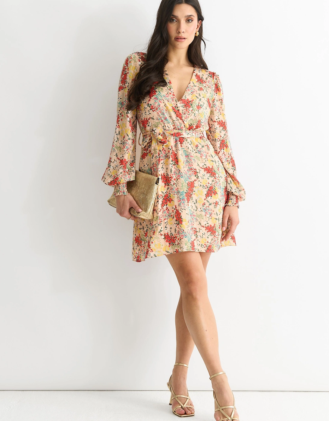 Multi Color Stripe Chiffon Jacquard Wrap Mini Dress, 2 of 1