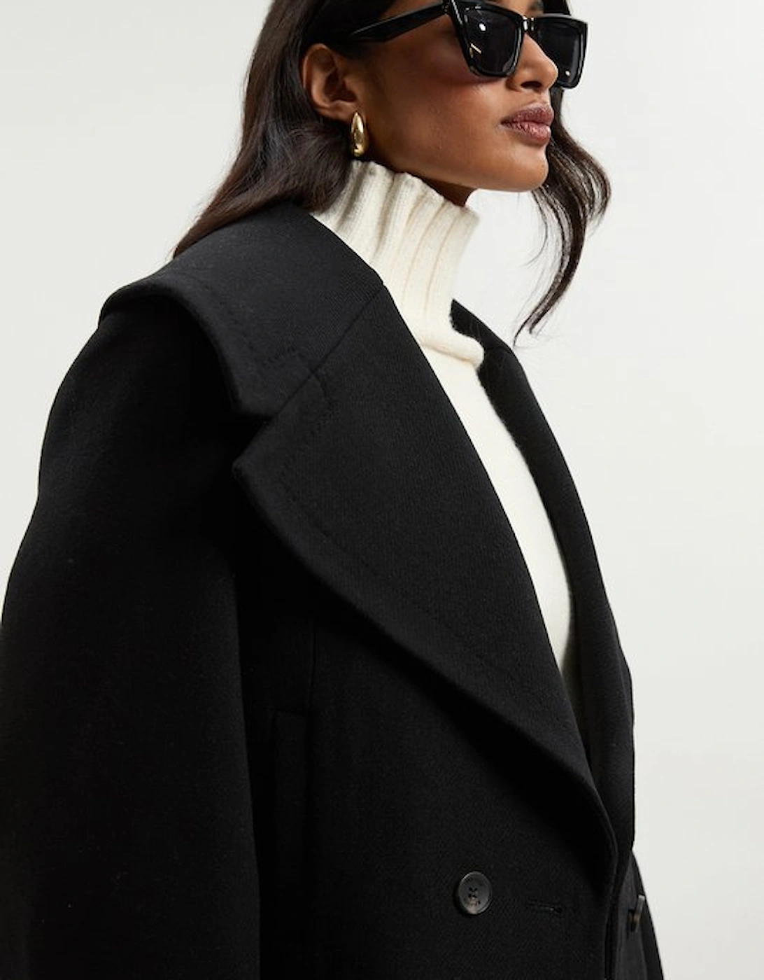 Wool Shawl Collar Tailored Double Breasted Short Coat