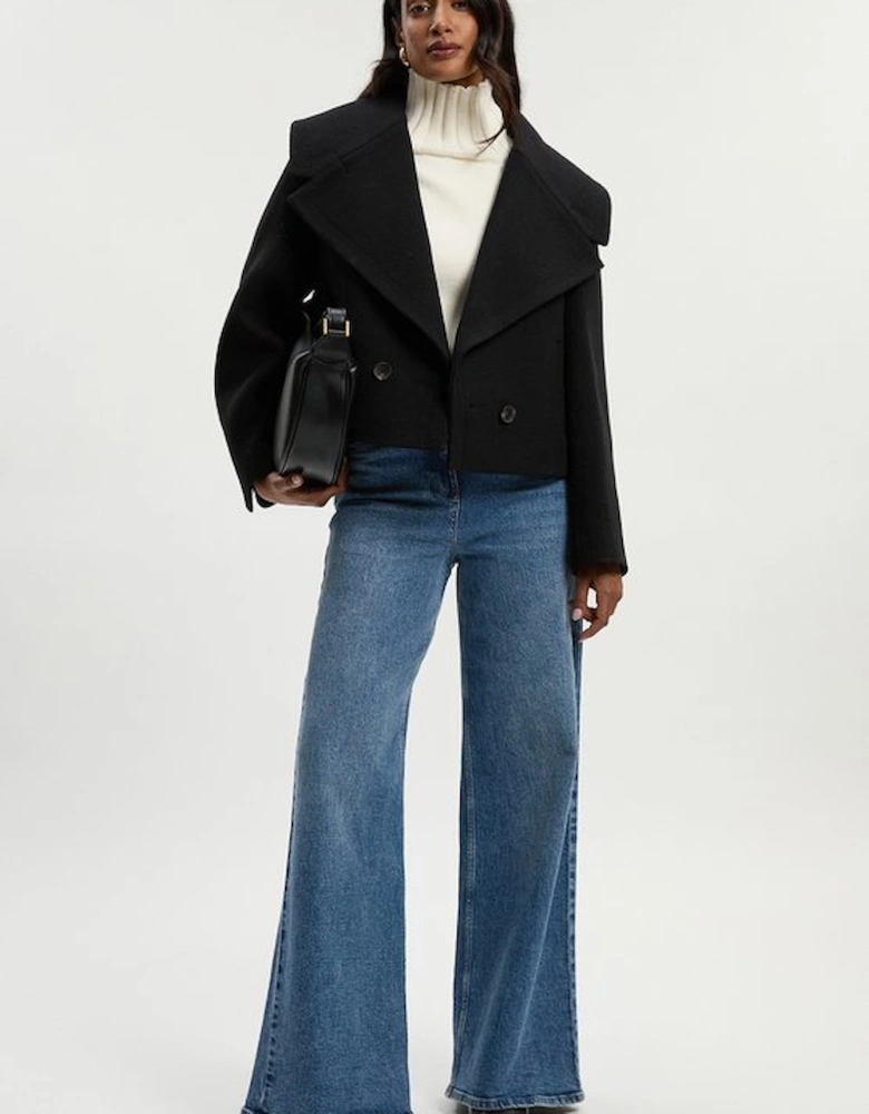 Wool Shawl Collar Tailored Double Breasted Short Coat