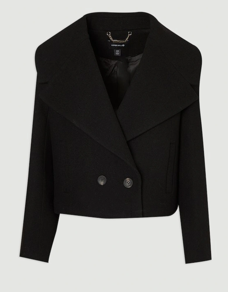Wool Shawl Collar Tailored Double Breasted Short Coat