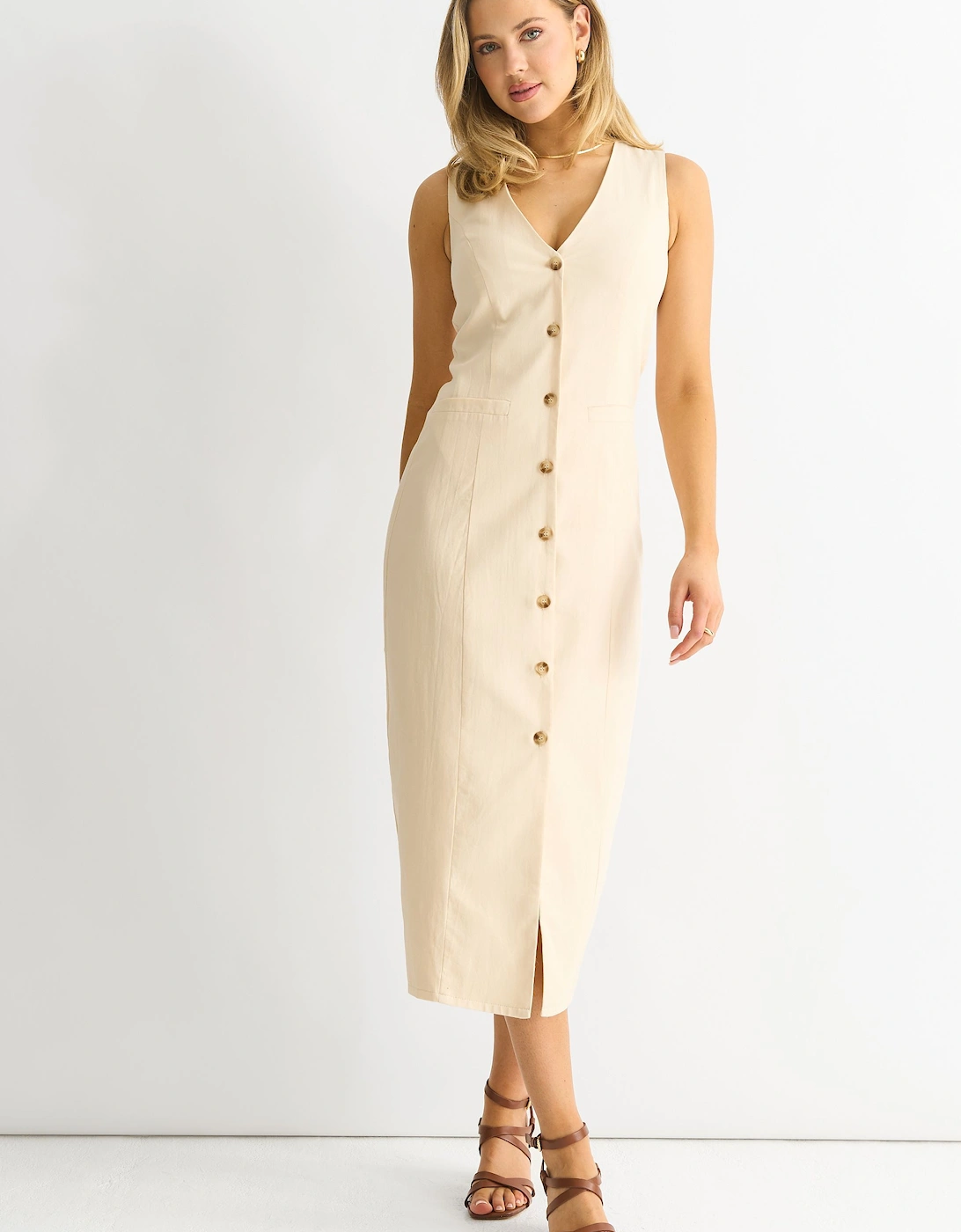 Stone Button Through Waist Coat Midi Dress, 2 of 1