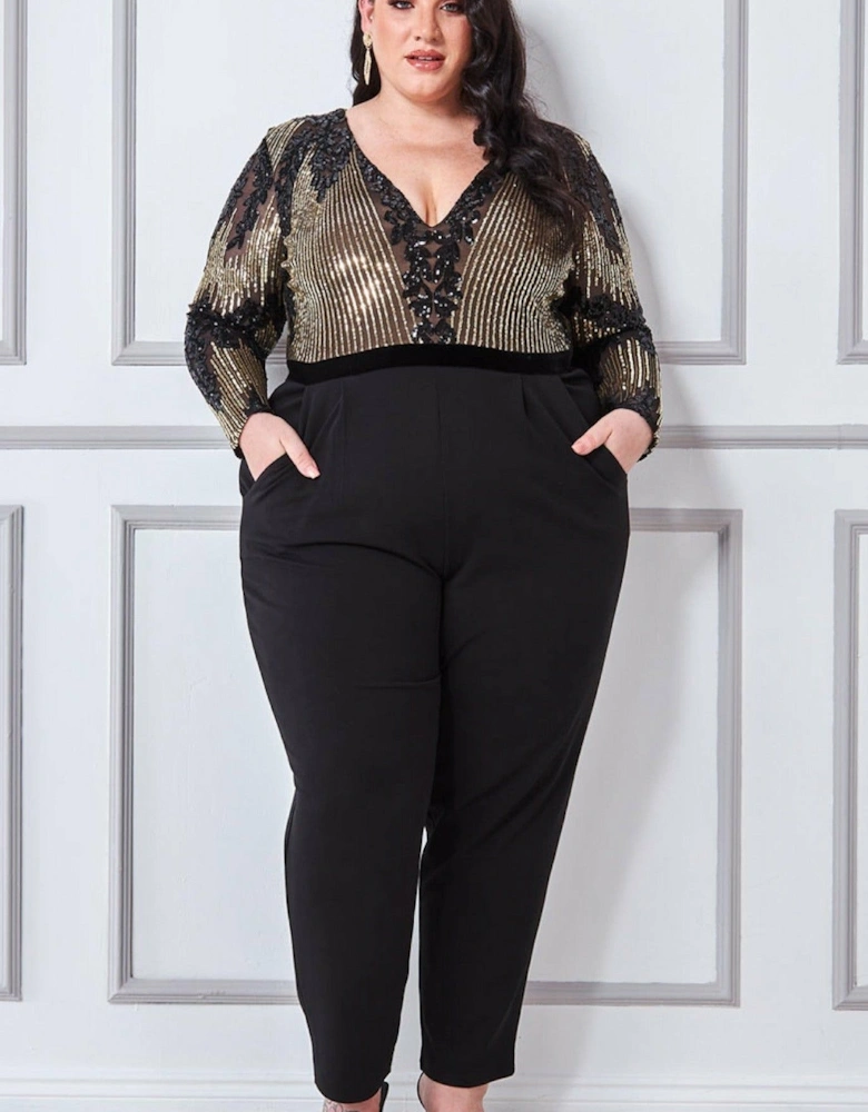 Plus Sequin & Mesh Jumpsuit