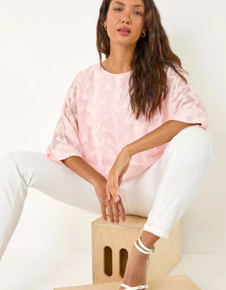 Burnout Floral Dipped Hem Overlay Tunic Top