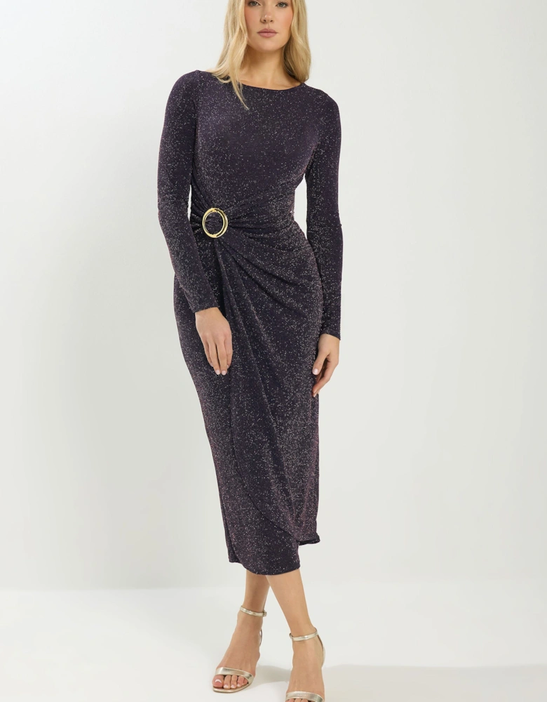 Tall Sparkle Textured Drape Buckle Dress
