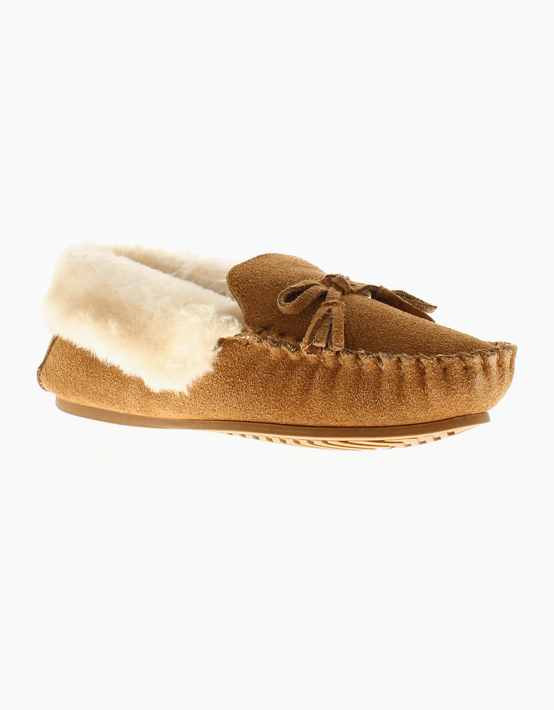 Women's Hush Puppies Womens Moccasin Slippers Agnes Fur Slipper Leather Slip On tan UK S - Brown - Size: 3