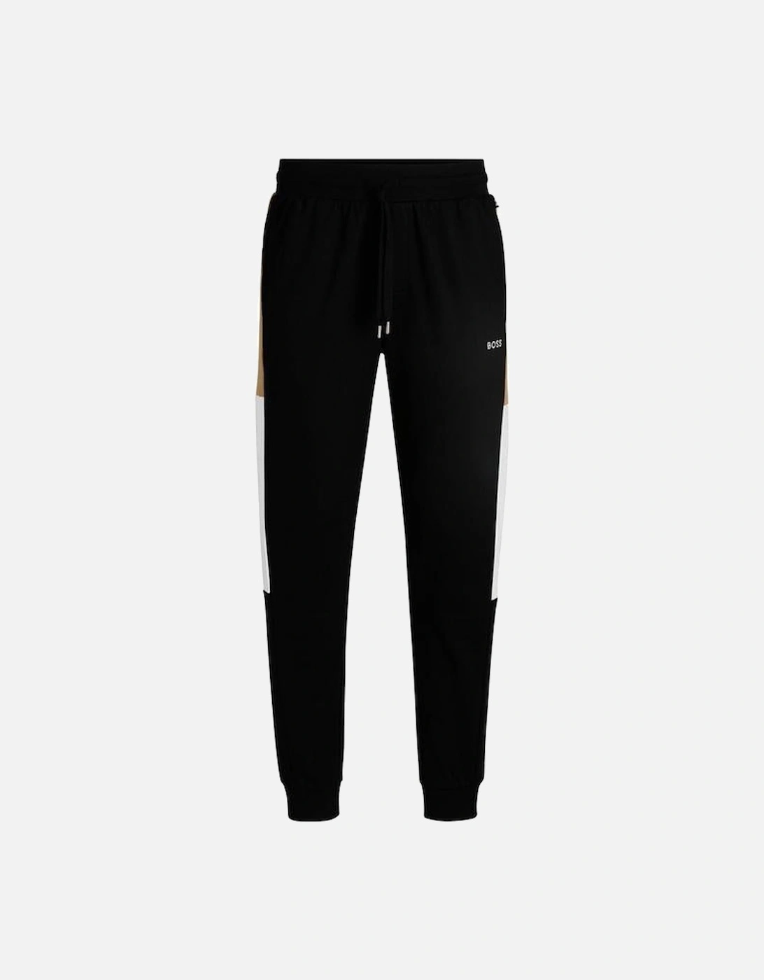 BOSS Cotton-terry tracksuit bottoms with contrast side panels, Black, 2 of 1