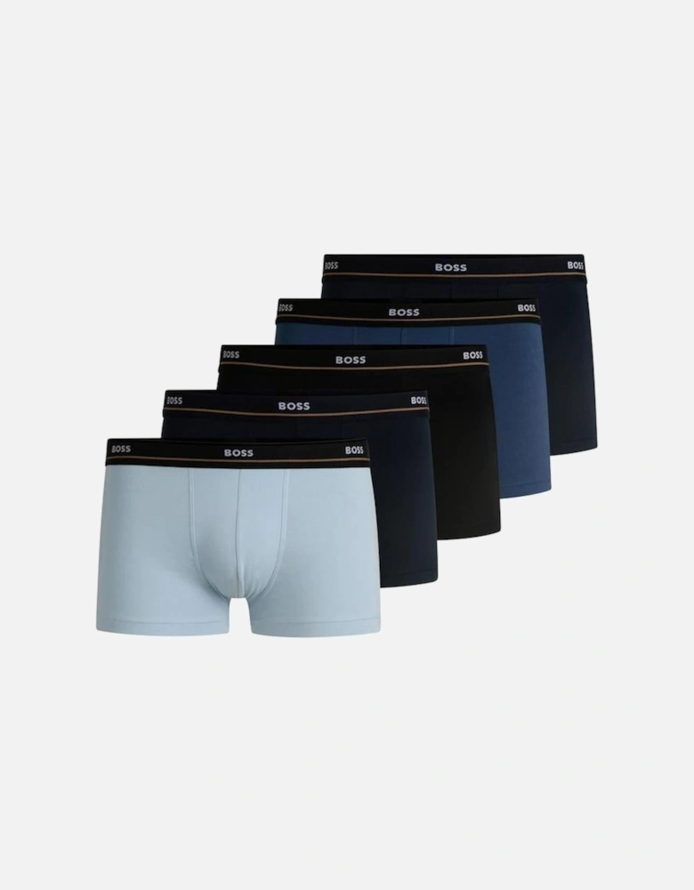 BOSS 5-Pack Soft Cotton Stretch Boxer Trunks, Black/Blue
