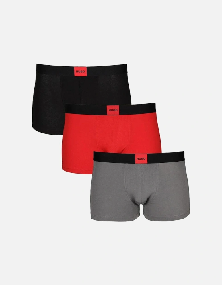 HUGO 3-Pack Logo Patch Boxer Trunks, Black/Grey/Red