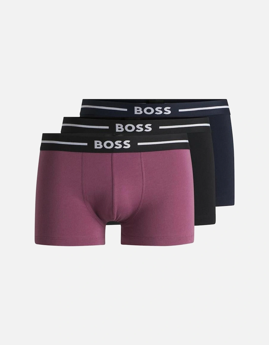 BOSS 3-Pack Stretch-cotton Trunks with Logo Waistbands, Black/Navy/Purple, 2 of 1
