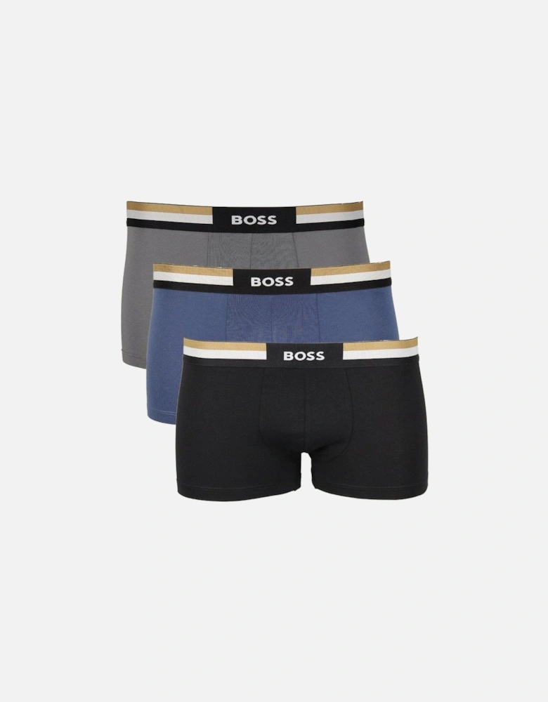 BOSS 3-Pack Signature Waistband Boxer Trunks, Black/Blue/Grey