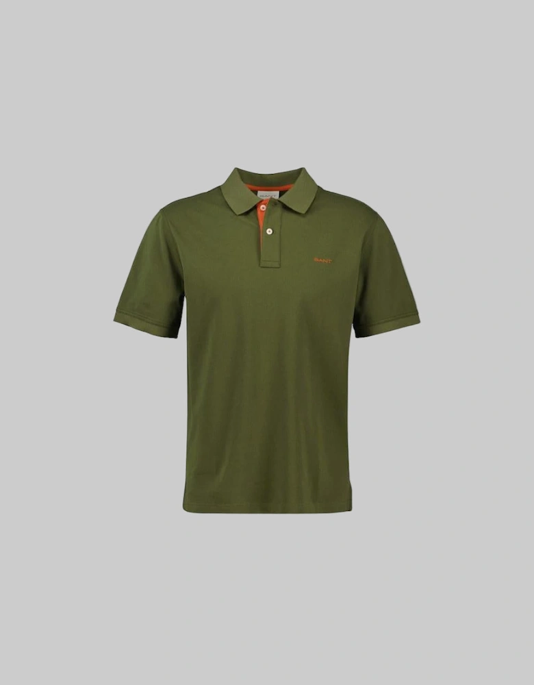 Regular Contrast Pique Polo Shirt, Moss Green