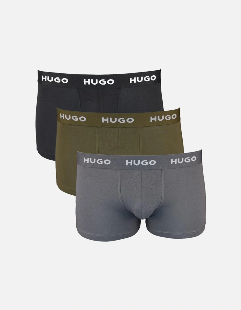 HUGO 3-Pack Boxer Trunks, Black, Green, Grey