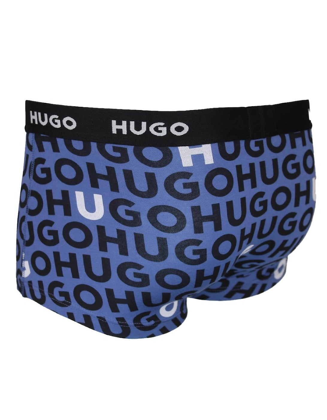 HUGO 3-Pack Design Boxer Trunks, Black, Blue and Logo print